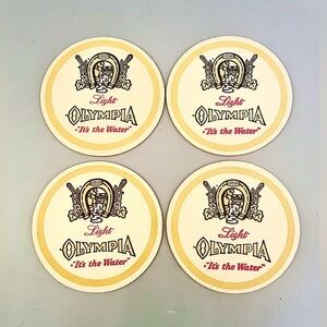 Set of 4 Vintage Light Olympia Beer Coasters Cardboard “It’s the Water” Brewery